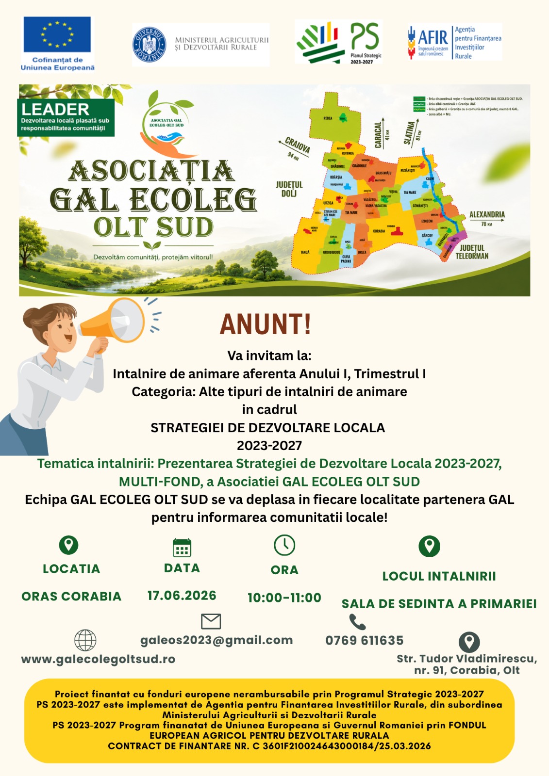 Anunt intalnire de animare 17.06.2026, Trimestrul I, An I, Oras Corabia
